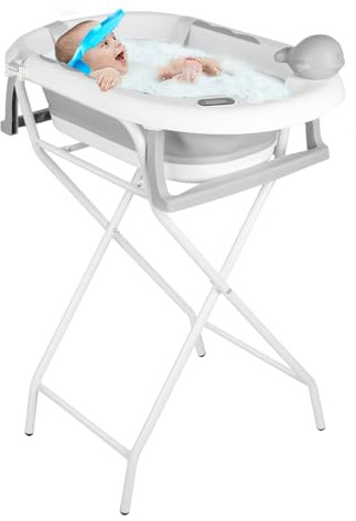 Bañera para bebés con soporte ergonómico para bebés con soporte de cierre compacto, organizador para padres, hasta 10 kg, Style 5, 81,5 x 48 x 21 cm, gris