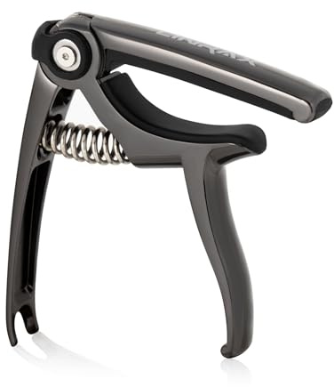 Linrax C4 Gitarr Capo, 4 i 1 Gitarr Kapodaster Brostiftdragare Plektrumhållare Strängklippare, Capodaster för Akustisk Gitarr Elgitarr Basgitarr Ukulele Banjo Mandolin, Gitarrtillbehör, Svart Krom