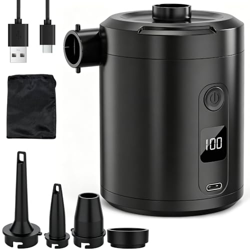 Bomba de aire eléctrica, 5200 mAh, bomba de aire con 4 boquillas de aire, bomba de aire recargable eléctrica para colchones de aire, piscinas infantiles, botes hinchables, flotadores, camping