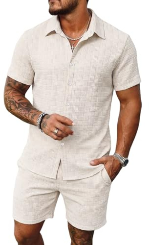 APAELEA Ensemble Été Homme 2 Pièces Chemise Manches Courtes Boutonnée et Short Survêtement Tenue de Plage Casual Tracksuit avec Poches pour Travail Vacances