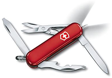 Victorinox Midnite Manager Swiss Army Knife, Small, Multi Tool, 10 Functions, LED, Scissors, Red