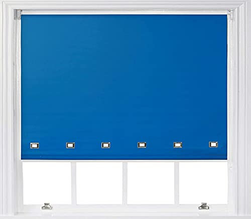 fine star ROLLER BLIND BLINDS CHROME SQUARE EYELET EDGE TRIMABLE WITH FITTING (BLUE, WIDTH 90CM (35) X DROP 160CM (63))