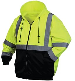Pyramex Safety RSZH3210L RSZH32 Series Sweatshirts Hi-Vis Lime Zipper Sweatshirt with Black Bottom - Size Large, Green