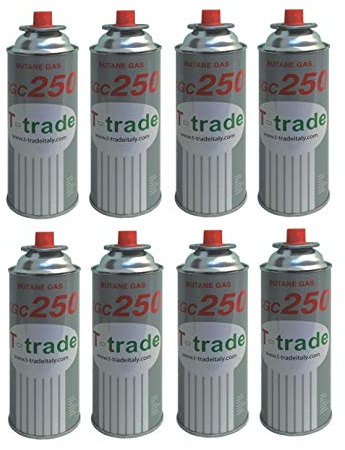 Lot de 8 cartouches de gaz GPL 250 g art. KCG250 - Fer à souder pour chaudière ou cuisinière à gaz, compatible Campingaz Brunneri, produit fonctionnant avec cartouche CP250 Campingaz