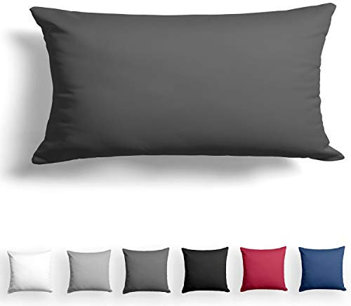 Alreya Mako Satin Kissenbezug 40 x 80 cm - 100% Baumwolle mit YKK Reißverschluss, Superweicher Kopfkissenbezug 40x80, Kissenhülle, Oeko-TEX® Standard Zertifiziert, Anthrazit, nur Kissenbezug
