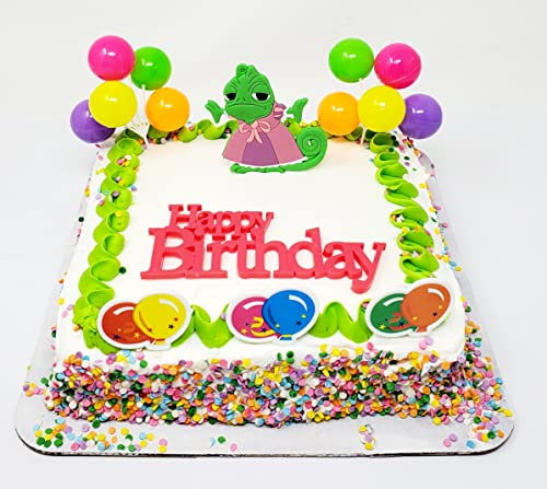 Tangled Pascal Dressed as Rapunzel Themed 7 Piece Birthday Cake Topper Set (Unique Design)