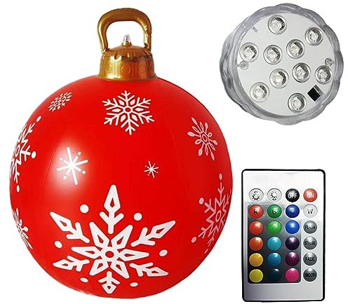 Starnearby Aufblasbare Weihnachtskugeln mit LED-Licht und Fernbedienung, 60cm PVC Riesige Weihnachtsball Weihnachtsdeko Outdoor, Weihnachtskugeln Ornamente für Hochzeit Festival Party