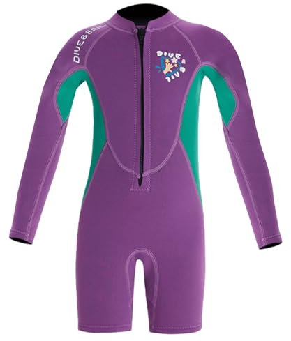 Maeau Neoprenanzug Kinder Jungen Nassanzüge 2.5mm Thermal Schnorchelanzug Mädchen Lange/Kurze Ärmel Tauchanzüge Upf50+ Stretch Rash Guard Frontreißverschluss Einteilige Badeanzug Shorty Wetsuits S