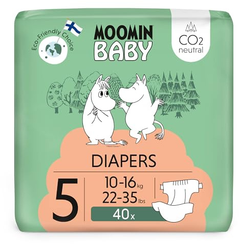Muumi Baby Eco Couches Taille 5 10-16 kg 40 couches Premium avec barrière anti-fuite | Doux et agréable pour la peau, respirant, absorbant, sans produits chimiques inutiles