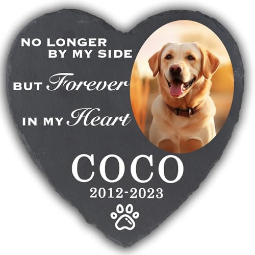 Genérico Lápidas para Mascotas Personalizadas, Texto Grabado Personalizado, Lápidas De Pizarra con Fotos. Lápida En Forma De Corazón, Piedra Conmemorativa para Perros y Gatos Muertos#1 (25cm)