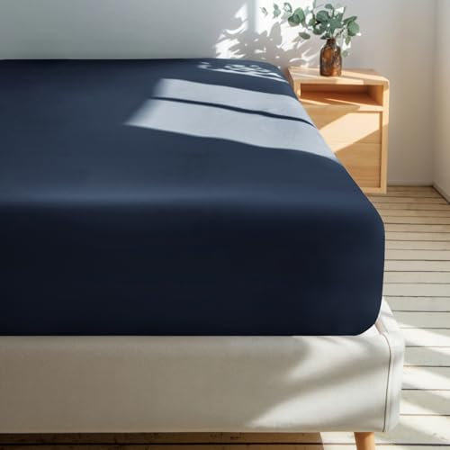 Tifschlaf Spannbettlaken 180x200cm Blau Bettlaken - Spannbetttuch 180x200 aus Weich Mikrofaser, Betttuch Bett Laken Bezug 180 x 200 Dunkelblau 30 cm Tiefe Tasche, Bed Fitted Sheet Bedsheet