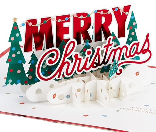 Hallmark Christmas Card, 3D and Pop-Up Card, Festive Banner, Red, Green