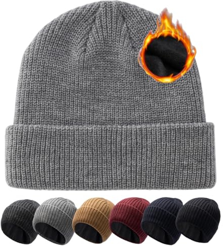 Pyrafox Merinowolle Mütze Herren Wintermütze Merino Wolle Beanie Damen Winter Cap Haube Men Wollmuetze Strickmuetze Muetze, Grau Großer Kopf XL XXL