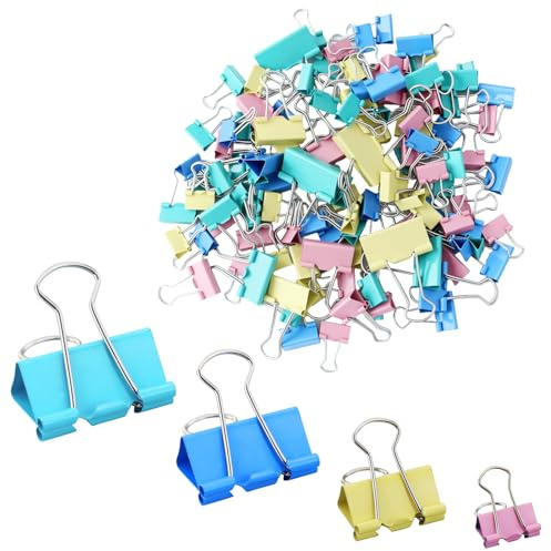 125 pinzas plegables multicolores, 15 mm/19 mm/25 mm/32 mm, pinzas pequeñas para papel, clips de metal, clips multiusos para papel de carta, artículos de oficina