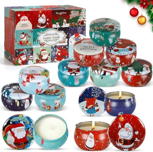 Set de Velas Aromáticas Navideñas para Regalo de Mujer, Pack de 12 Velas de 2.5 Oz, Cera de Soja Natural, Velas de Aromaterapia para Cumpleaños, Navidad, Regalos para Ella