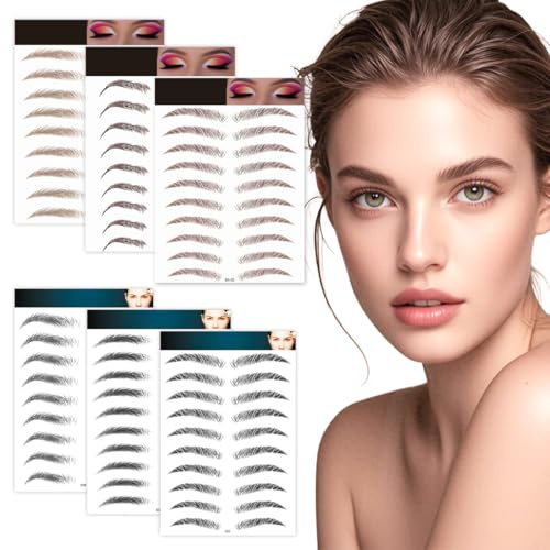 VisageVitalit Tatuaje Cejas 4D Auténticas como Cabello, Impermeables Pegatinas de Transferencia, de Maquillaje en Estilo Clásicos de Arco, 6 Hojas
