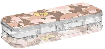 BCFHRGT Bonito estuche de plástico transparente con diseño de alce de dibujos animados, estuche de doble cubierta, para suministros de papelería con tapa a presión