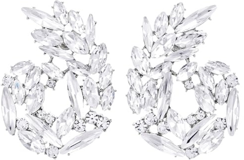 Aros con Racimo de Hojas de Cristal, Pendientes de Strass Brillantes, Joyería Elegante para Novias