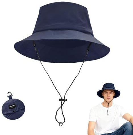 Zerabidpro Wasserdichter Fischerhut für Damen und Herren - Faltbarer Sonnenhut mit UV-Schutz für Outdoor-Aktivitäten, Angeln, Wandern - Anglerhut mit Verstellbarem Kinnriemen und Breiter Krempe
