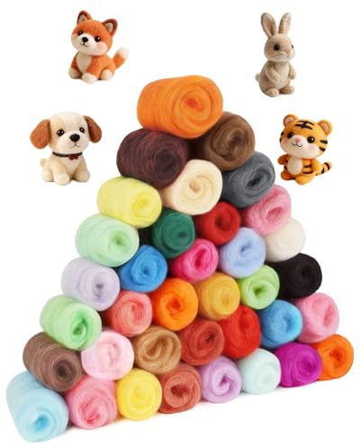 IMALPQPP Set 36 colores 108 g de lana para fieltro húmedo y seco, ideal DIY, manualidades y artesanía, fibras naturales, perfecto como kit de fieltro para niños.