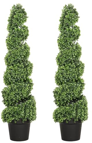 VIVATREES 3FT UV-Resistant Artificial Boxwood Spiral Topiary Tree, Faux Outdoor Plant for Indoor Outdoor Garden Porch Decor, Set of 2