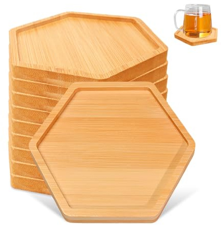 HMCEY 10 Piezas Posavasos de Bambú,Posavasos para Vasos Decorativos,Posa Vasos Mesa Reutilizables,Coasters for Drinks Antideslizantes para Cafe,Tazas,Vidrio,Bebidas,Cocina,Restaurante