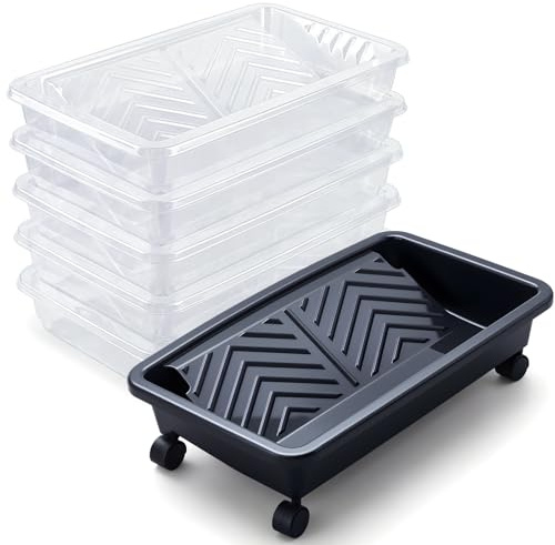 Geetery Bandeja de pintura rodante de 20 pulgadas con ruedas, gran capacidad y 5 forros desechables, juego de carrito de bandeja portátil resistente para paredes, techos, proyectos de pintura para el
