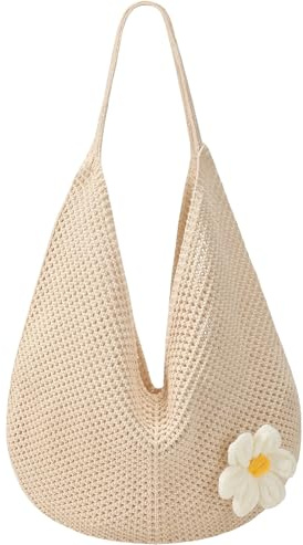 IHLOOTD Bolsas de ganchillo, bolso de playa de ganchillo para mujer, bolso bandolera de playa, bolso de malla de playa, bolso de verano de punto boho para vacaciones, viajes, playa, verano