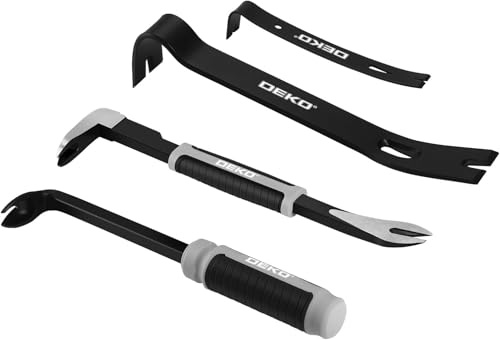 4-Piece Pry Bar Set: DEKOPRO Nail Bar Kit Crowbar with Flat Pry Bar, Mini Pry Bar, Single-Head Cat's Claw & Double-Head Pry Bar Heavy Duty for Nail Pulling, Skirting Board Removal, Home Improvement
