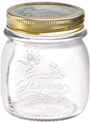 Bormioli Rocco Quattro Stagioni Small Glass Mason Jars 8.5 Ounce Mini Jars 12-Pack, with Metal Airtight Lid, For Jam, Jelly, baby food, Crafts, Spices, Dry Food Storage, Wedding favors, Decorating Jar