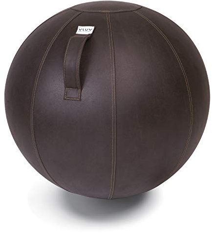 VLUV BOL VEEL Sitzball, ergonomisches Sitzmöbel für Büro und Zuhause, Farbe: Mokka (Dunkelbraun), Ø 60cm - 65cm, Bezug aus Mikrofaser-Kunstleder, robust und formstabil, mit Tragegriff