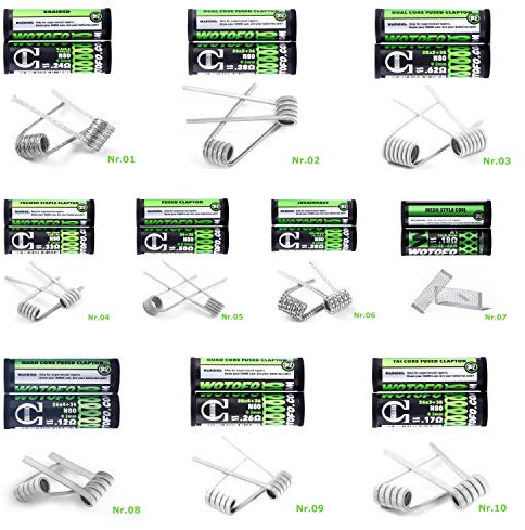 10x WOTOFO Coils Wickeldraht Verdampfer RBA, MESH A1, Ni80 Nichrome, KA1, SS316L Edelstahl MTL RBA, E Zigarette Verdampfer Selbstwickler (Nr.04 - N80 - FRAMED STAPLE CLAPTON 0.33 Ohm)