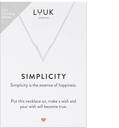 LUUK LIFESTYLE 925 silverhalsband i rostfritt stål med v hänge och ett inspirerande SIMPLICITY-kort, lyckoamulett, vänskapsgåva, personlig present, smycke, silver