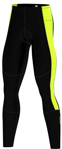 DHERA Men's Thermal Cycling Tights with Cold Protection, Padded Lightweight Bike Leggings Four-Way Stretch Convenient Pocket and Safety Reflector, Fluorescent Yellow - L