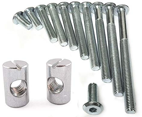 (Pack of 4) M8 JOINT FIXING FURNITURE CONNECTOR BOLTS SHOP UNIT FITTING BED COT BUNK DESK W/ 8 x 20MM CROSS DOWEL BARREL NUTS (M8 x 60mm)