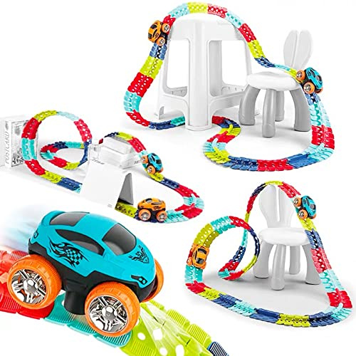 Circuito Coches de Juguetes Niños 3 Años, 92 Piezas Flexible Pista de Coches para Niños Luminosa Cars Pista Cochesde Juguetes Regalo Navidad Niño Niña 2 3 4 5 6 Años