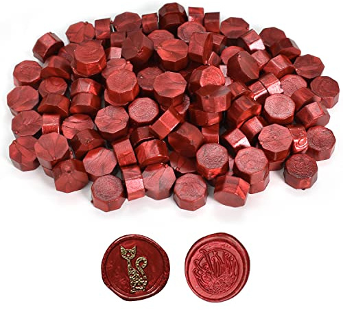 100 Piezas Cuentas de Sello de Cera, Cera para Sellos de Lacre, Rojo Oscuro Perlas de Cera para Lacrar Octogonales, para Sellos de Cera, Cartas, Sobres, Tarjetas, Envoltura de Regalos