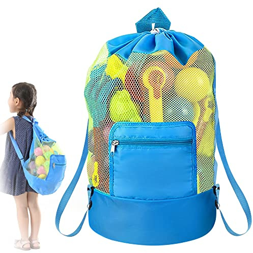 LANSKYLAN Borsa da Spiaggia Grande in Rete Pieghevole Riutilizzabile per Giochi e Giocattoli Mare per Bambini