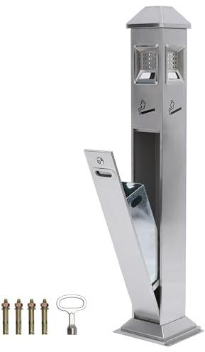 Nisorpa 1.2M Floor Standing Ash Trays Outdoor,Garden Ashtrays | for Outside Cigarette Bin Smoking Bin Stainless Steel,Outside Ashtray Free Standing Vertical Trash Bin w/Key (Silver)