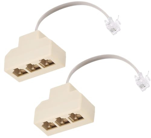 Sopepoyie 2Pcs 6P4C Male Phone Jack Splitter to 3 Female Way Socket Beige Adapter Telephone Line Splitter with Telephone Extension Cord
