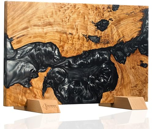 SENKEN Black Tsunami Extra Large Magnetic Knife Block - Holds Up to 16 Knives - Knife Block without Knives, Universal Knife Holder, Beautiful Dark Resin Burl Wood Blend (Black Resin)