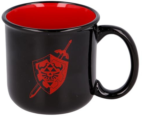 Elbenwald Zelda Tasse mit Shield Motiv 400 ml für Gaming Fans Keramik Schwarz Rot