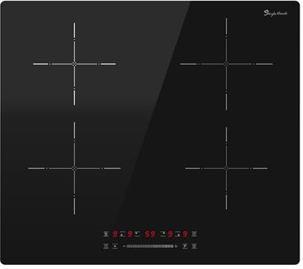 Induktionskochfeld 60 cm, Induktionskochfeld 4 Platten mit Boost-Funktion, Geräuscharm, Gleichmäßige Erwärmung, 9 Leistungsstufen&1-99Min Timer, Automatischer Abschaltschutz, Kindersicherung, 6400W
