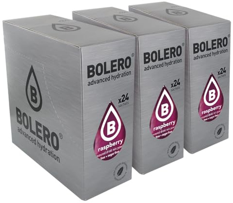 SET 72 BOLERO DA 9 GRAMMI RASPBERRY Preparato istantaneo per Bevande con Stevia e Vitamina C e Senza Zucchero