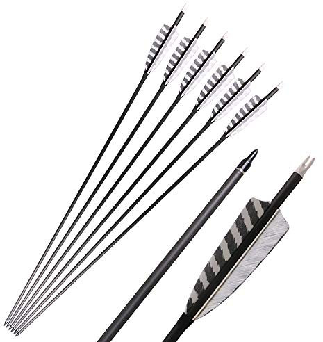 Toparchery 6er 31/32 Zoll Carbon Pfeile für Bogenschießen Bogenpfeile Jagdpfeile mit 4 Zoll Naturfedern Spine400 für Recurvebogen Compoundbogen (Schwarz & Weiß)