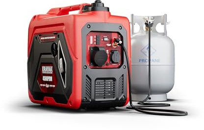 ERAYAK 4500W Tri-Fuel Tragbare Notstromaggregat Leise Benzin Inverter Auto Dual Fuel Schalter für Gas, Propan und Erdgas mit 32 Amp Sockel,CO Secure, Parallel, Eco Mode (4500PDM)