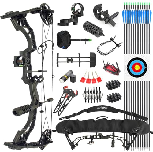 SHARROW Archery Compound Bow and Arrows Set, Draw Weight 35-70 LBS, Draw Length 16-30, Hunting Compound Bow Kit 320FPS for Adults Beginner Outdoor Shooting RH (Black)