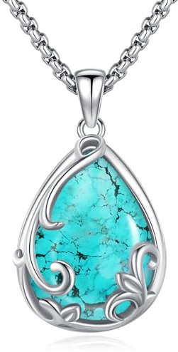 Eusense turkos halsband 925 sterlingsilver filigran droppe hänge tårdroppe halsband smycke födelsedag present för kvinnor kvinnor flickor, 20,5*36 mm, Sterlingsilver, Ingen ädelsten