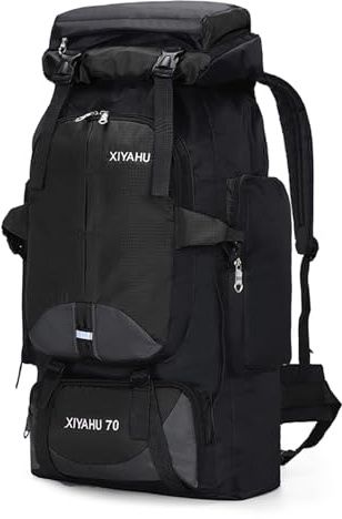 CINGHI LUSSO Sac à dos de randonnée 70L Sac à dos pour hommes femmes Grand sac à dos pour voyage Camping imperméable Sac à dos léger pour l'extérieur Sacs de voyage (Noir)