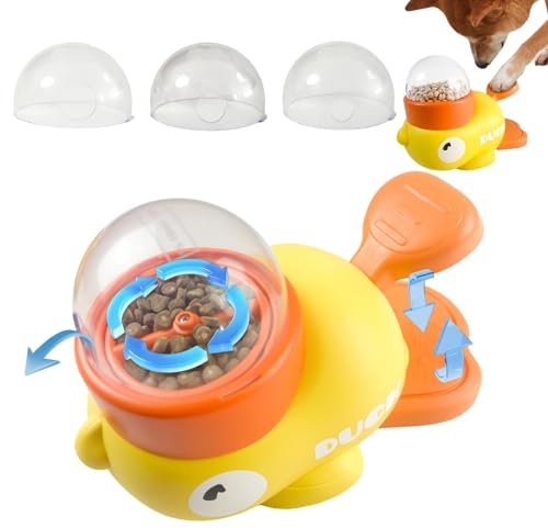 2-in-1 Interactive Dog Puzzle Toy & Slow Feeder, Entenform Interaktive Futterspender, Slow Feeder Hund Intelligenzspielzeug, Duck Dog Treat Food Dispenser with Button